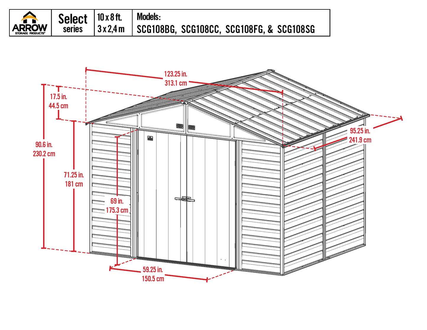 Arrow Select Steel Storage Shed, 10' Width x 8' Depth - Sheds For Space