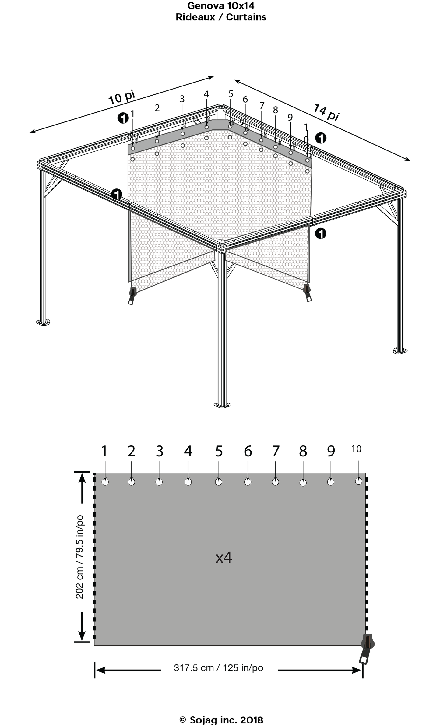 Curtains for Genova Gazebo, 10x10, 10x12, 10x14, 12x12, 12x16 (Gazebo Not Included) - Sheds For Space