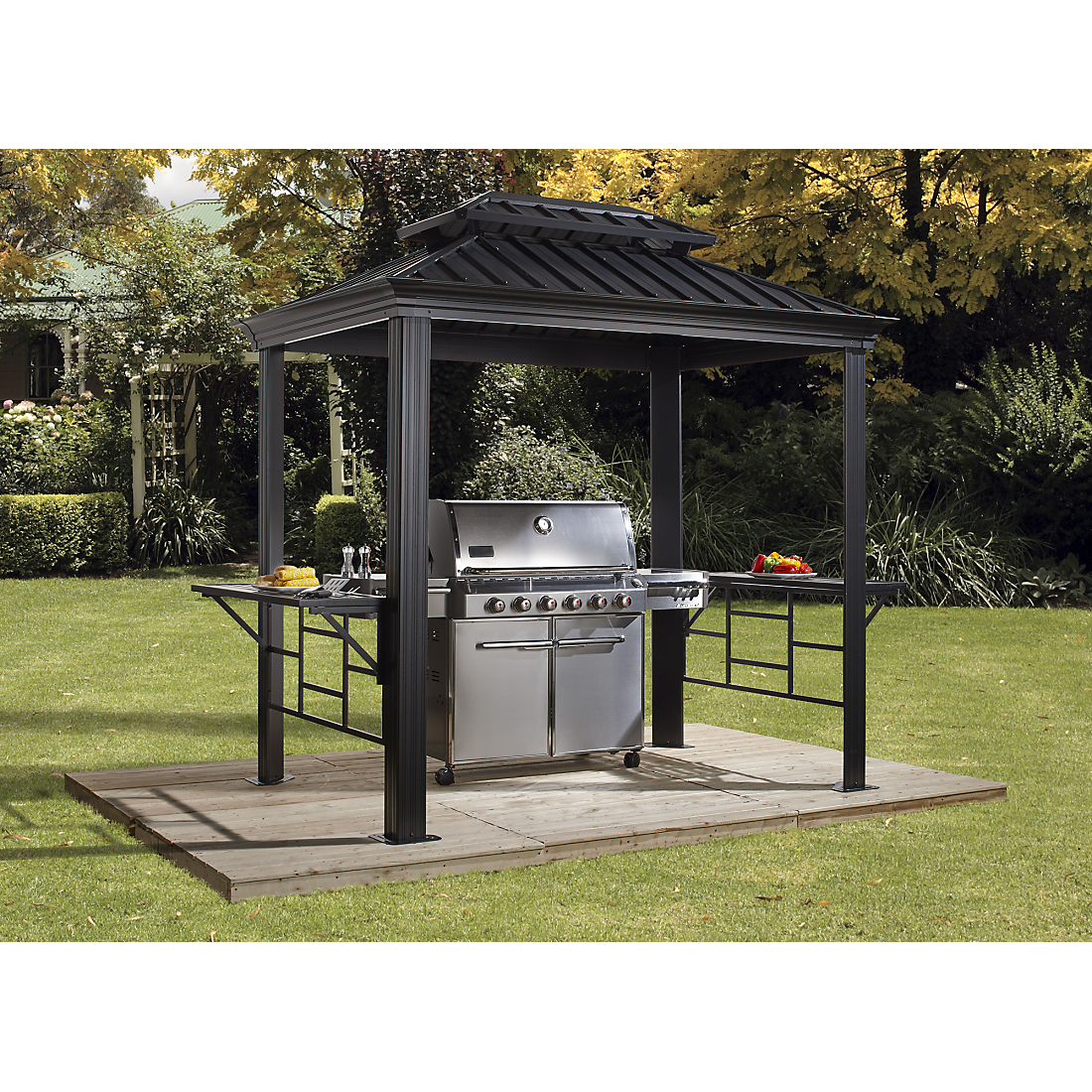 BBQ Messina Hardtop Grill Gazebo, 6 ft. x 8 ft. Dark Gray - Sheds For Space