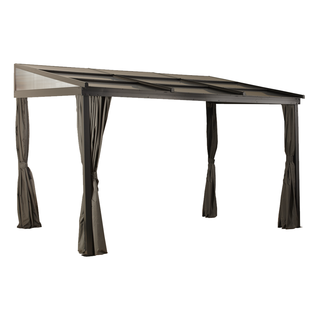 Budapest Wall-Mounted Hardtop Gazebo, 10 ft. x 12 ft. Dark Brown (Retractable Roof) - Sheds For Space