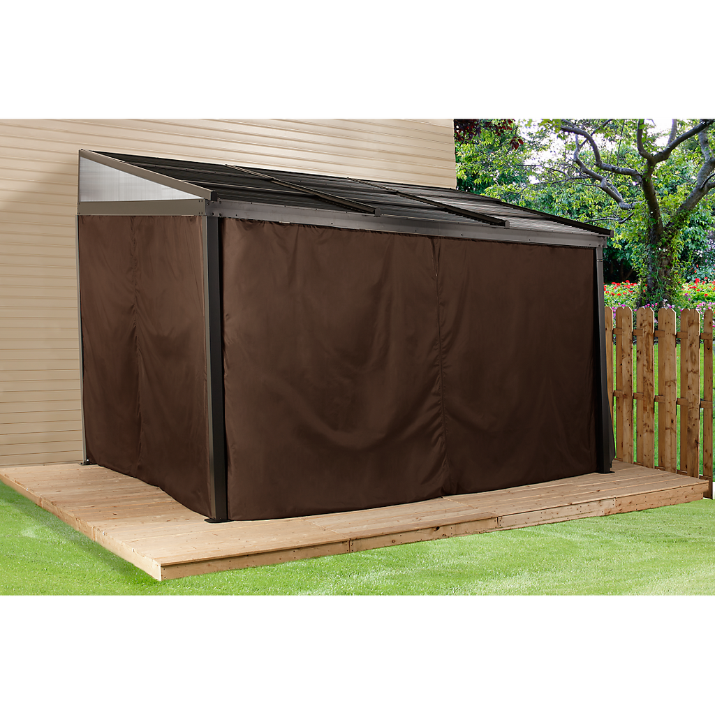 Francfort Wall-Mounted Hardtop Gazebo, 10 ft. x 12 ft. Dark Brown (Retractable Roof) - Sheds For Space