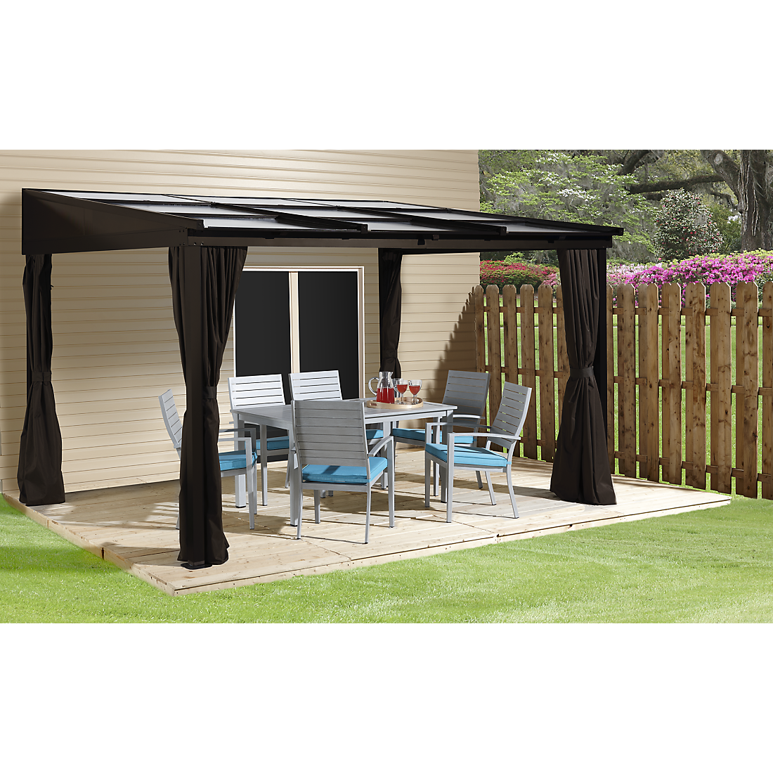 Sutton Wall-Mounted Hardtop Gazebo, 10 ft. x 12 ft. Dark Brown - Sheds For Space