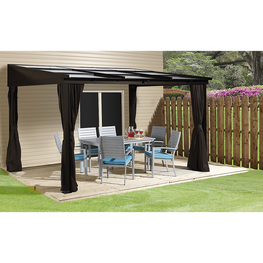 Sutton Wall-Mounted Hardtop Gazebo, 10 ft. x 12 ft. Dark Brown - Sheds For Space