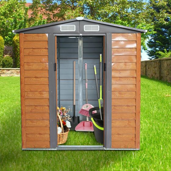 6x5 ft Steel Storage Shed (Wood Color) - Sheds For Space