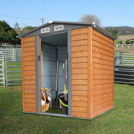 6x5 ft Steel Storage Shed (Wood Color) - Sheds For Space