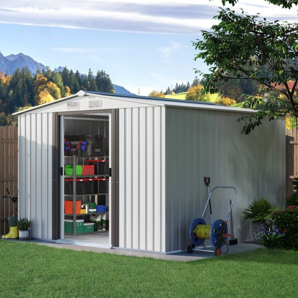 Metal Outdoor Storage Shed - Gray & White (8' Width x 8' Depth) - Sheds For Space