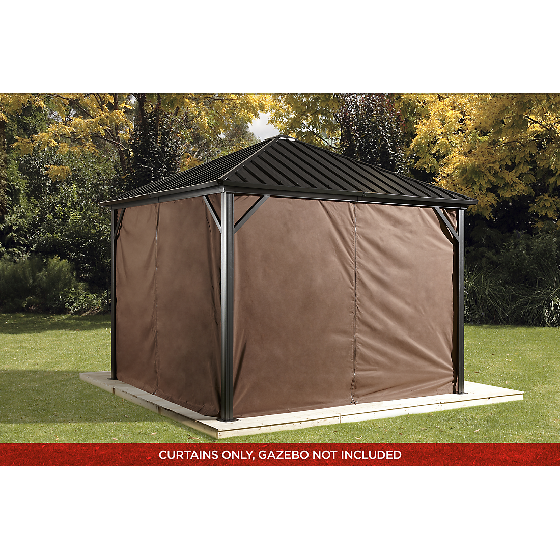 Curtains for Dakota Gazebo, Brown, 8x8, 10x10, 10x12 (Gazebo Not Included) - Sheds For Space