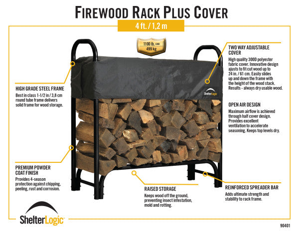 HD Firewood Rack with Cover 4 ft. - Sheds For Space