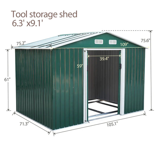 9 x 6 ft Metal Ventilated Storage Shed (Green or Gray) - Sheds For Space