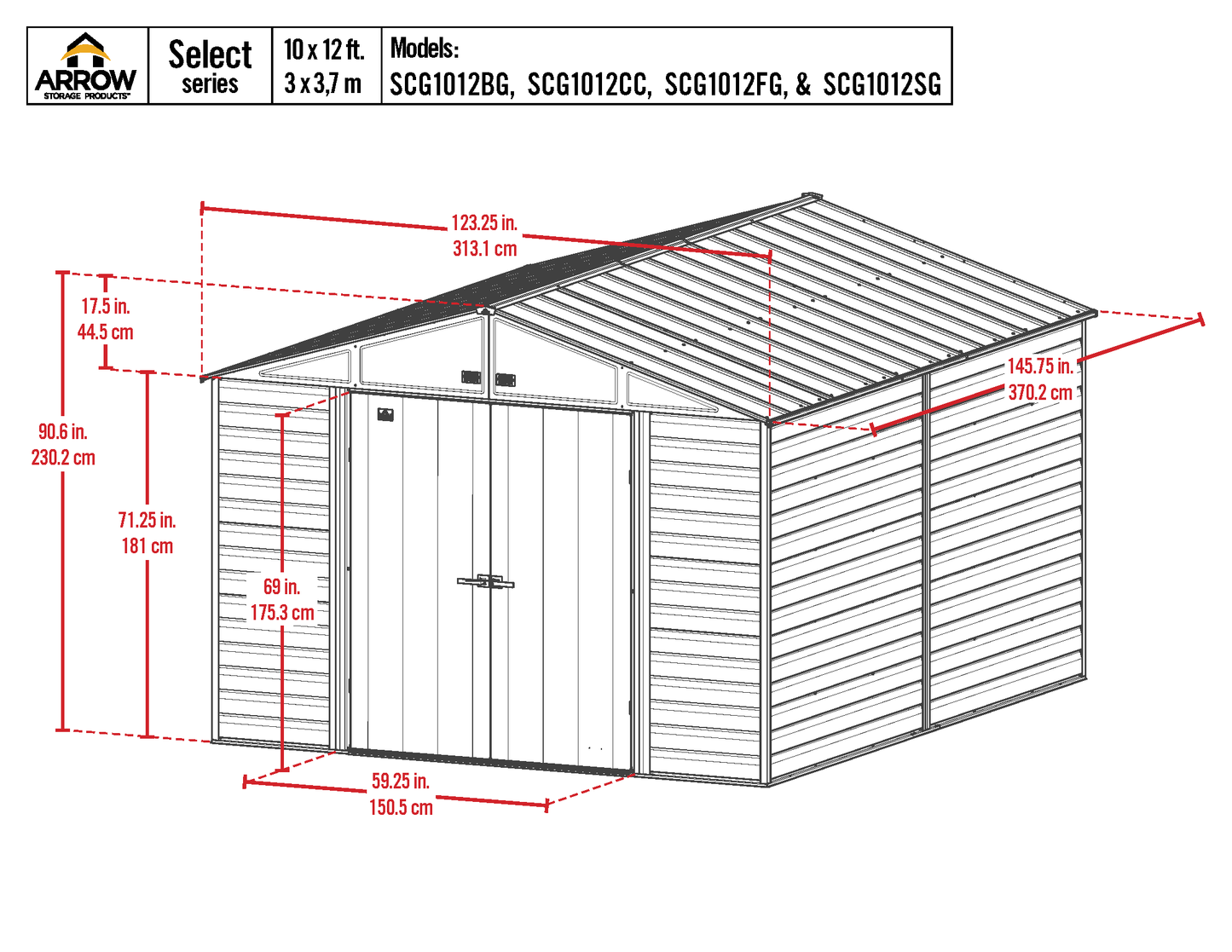 Arrow Select Steel Storage Shed, 10' Width x 12'Depth - Sheds For Space