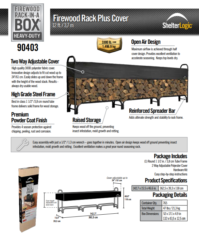 HD Firewood Rack with Cover 12 ft. - Sheds For Space