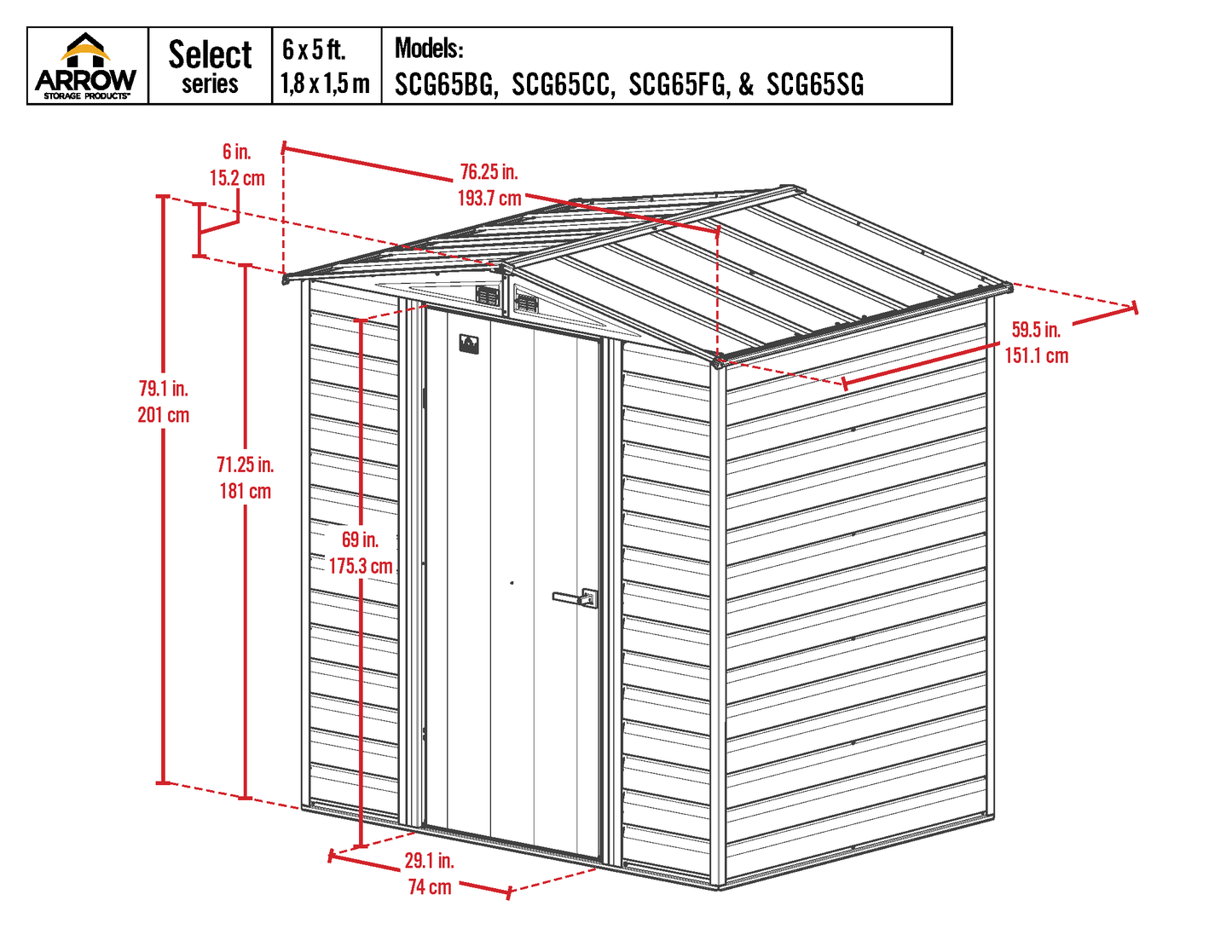 Arrow Select Steel Storage Shed, 6' Width x 5' Depth - Sheds For Space