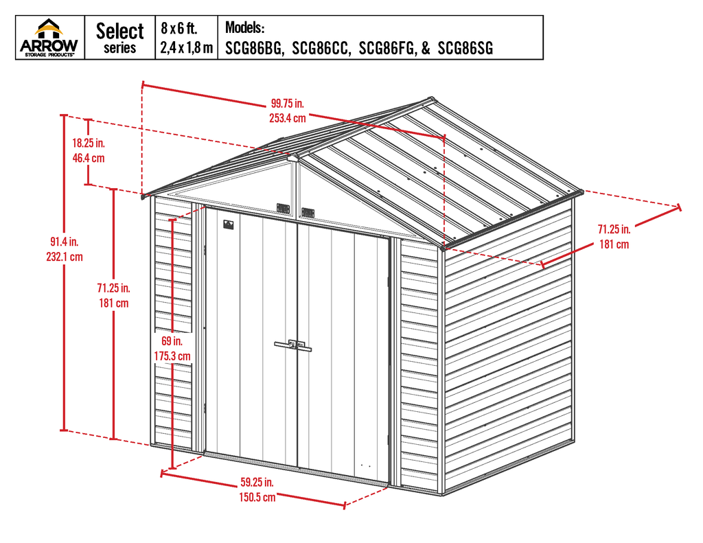 Arrow Select Steel Storage Shed, 8' Width x 6' Depth - Sheds For Space