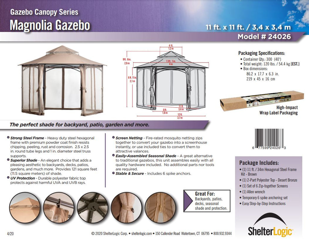 "Magnolia" Gazebo, 11 ft. x 11 ft. Bronze - Sheds For Space