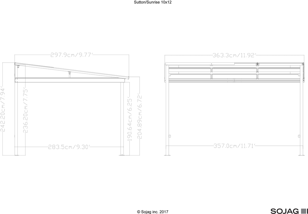 Sutton Wall-Mounted Hardtop Gazebo, 10 ft. x 12 ft. Dark Brown - Sheds For Space