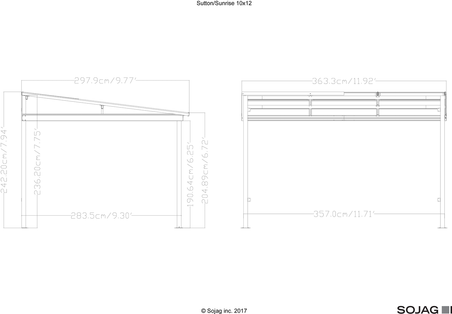 Sutton Wall-Mounted Hardtop Gazebo, 10 ft. x 12 ft. Dark Brown - Sheds For Space