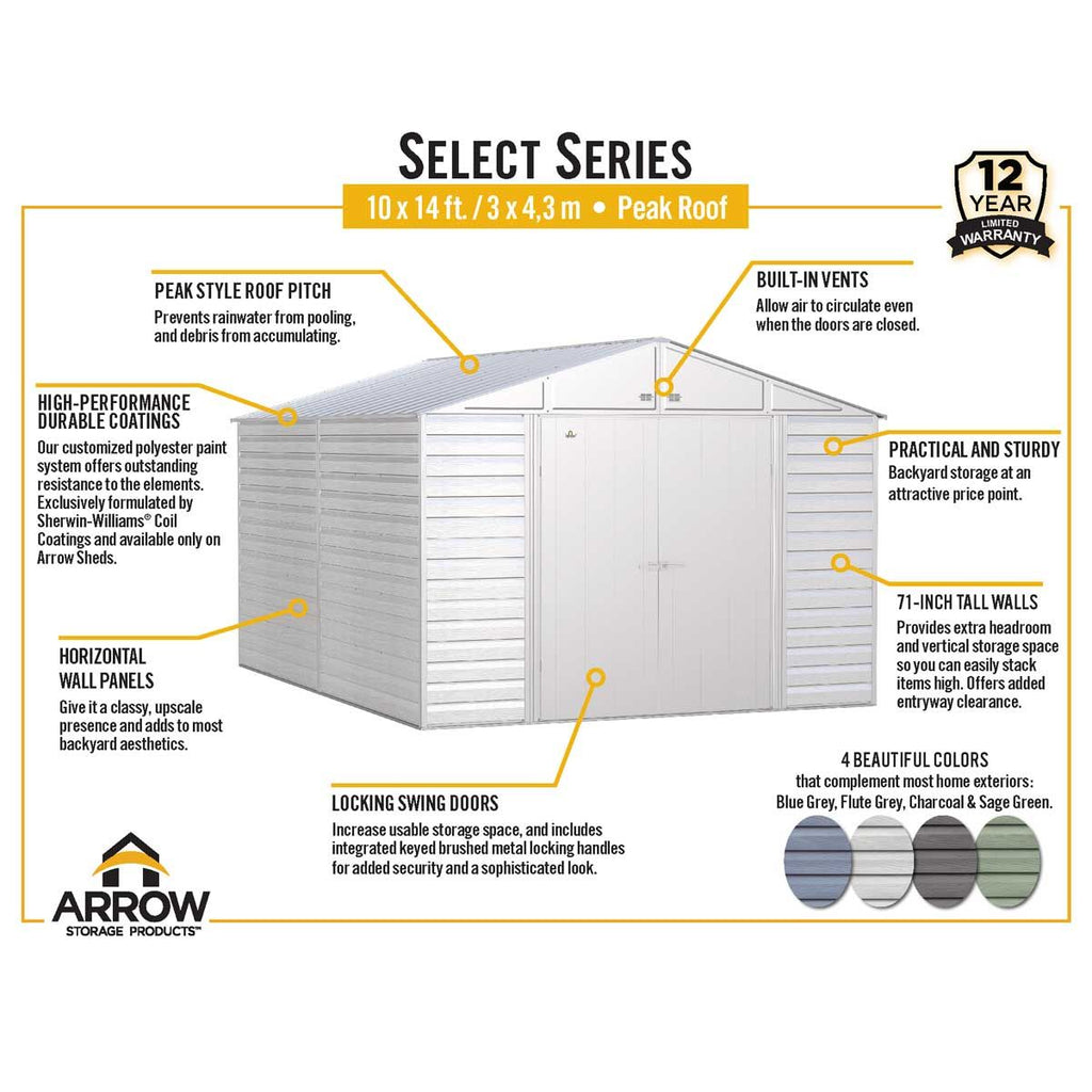 Arrow Select Steel Storage Shed, 10' Width x 14' Depth - Sheds For Space