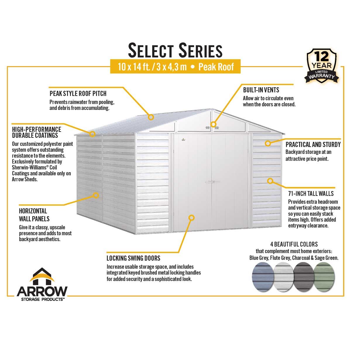 Arrow Select Steel Storage Shed, 10' Width x 14' Depth - Sheds For Space