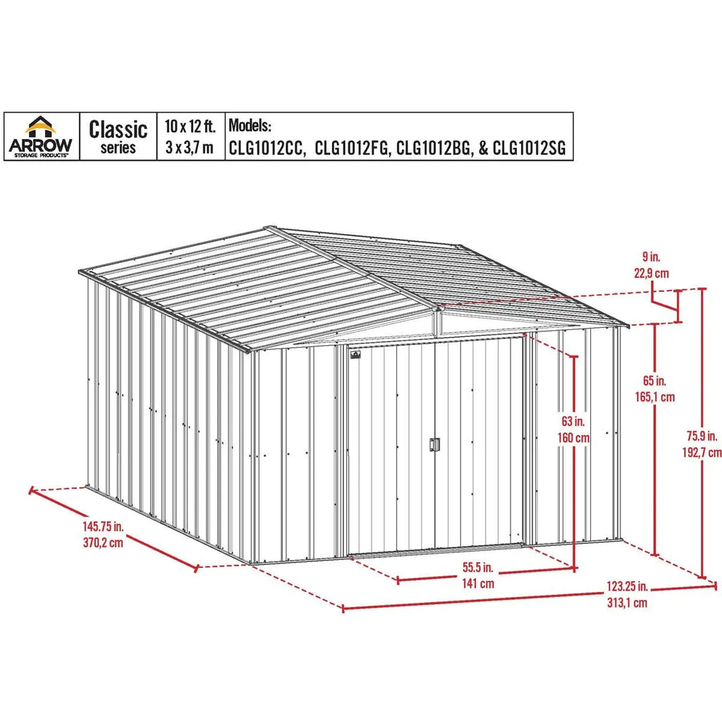 Arrow Classic Steel Storage Shed, 10' Wide x 12' Depth - Sheds For Space