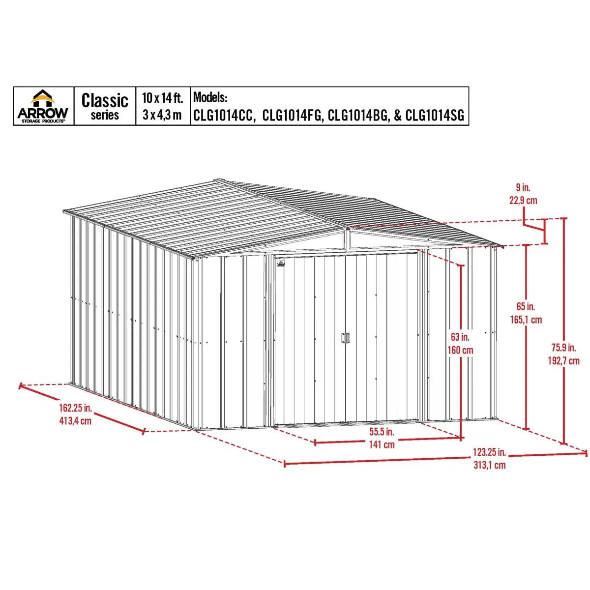 Arrow Classic Steel Storage Shed, 10' Wide x 14' Depth - Sheds For Space