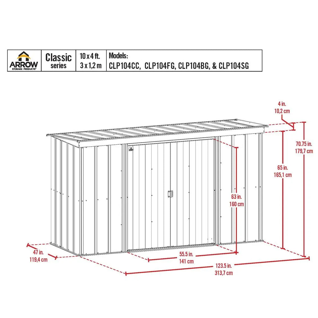 Arrow Classic Steel Storage Shed, 10' Wide x 4' Depth - Sheds For Space