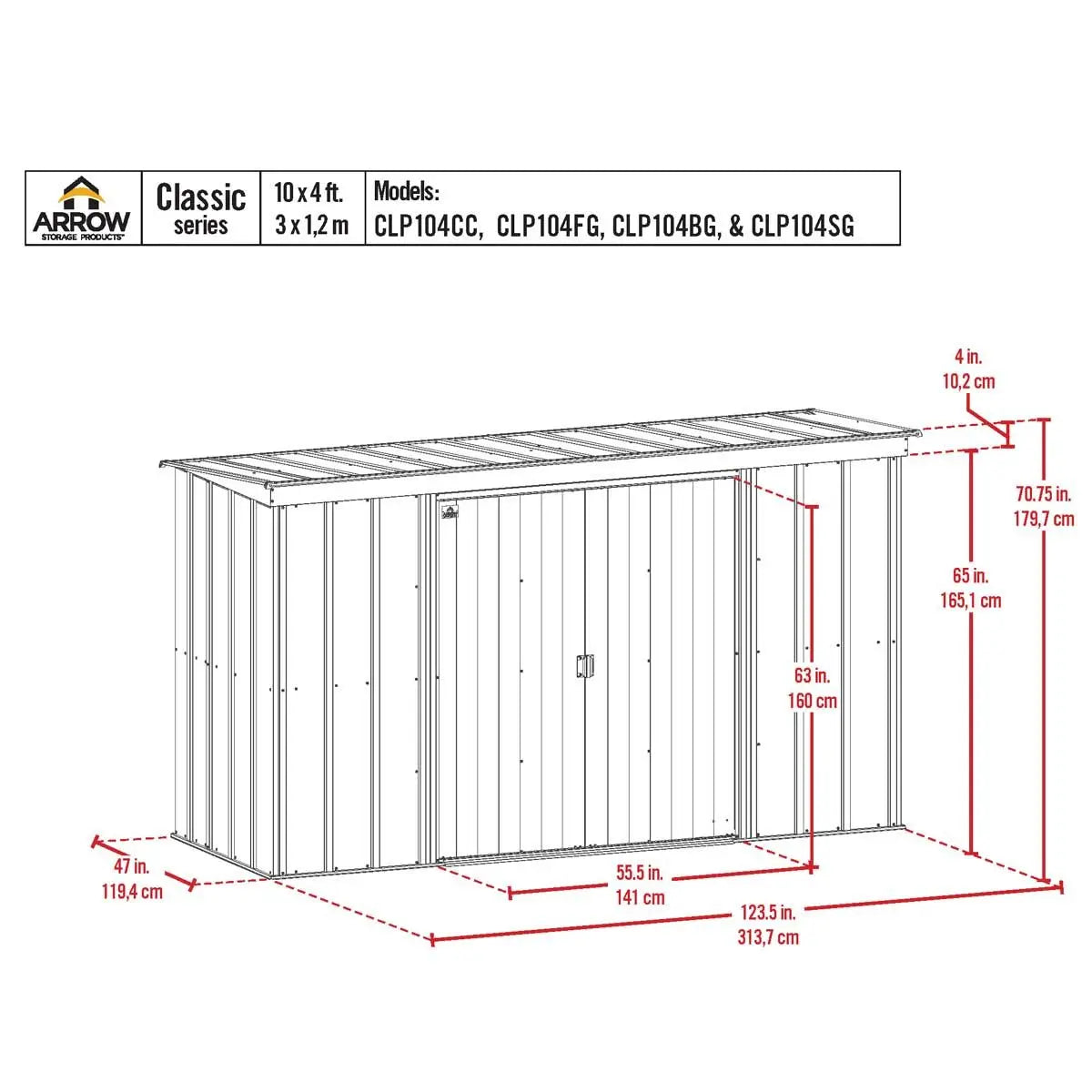 Arrow Classic Steel Storage Shed, 10' Wide x 4' Depth - Sheds For Space