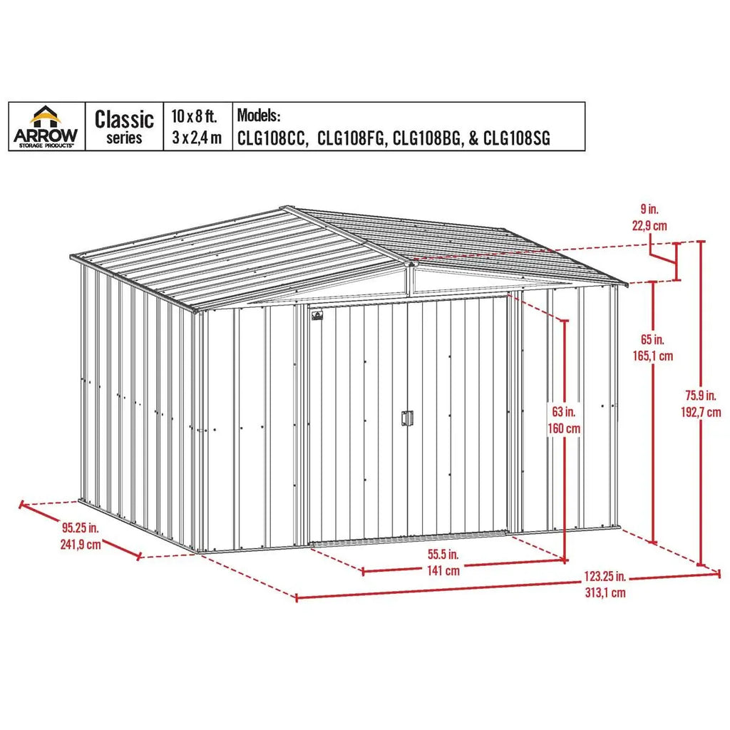 Arrow Classic Steel Storage Shed, 10' Wide x 8' Depth - Sheds For Space