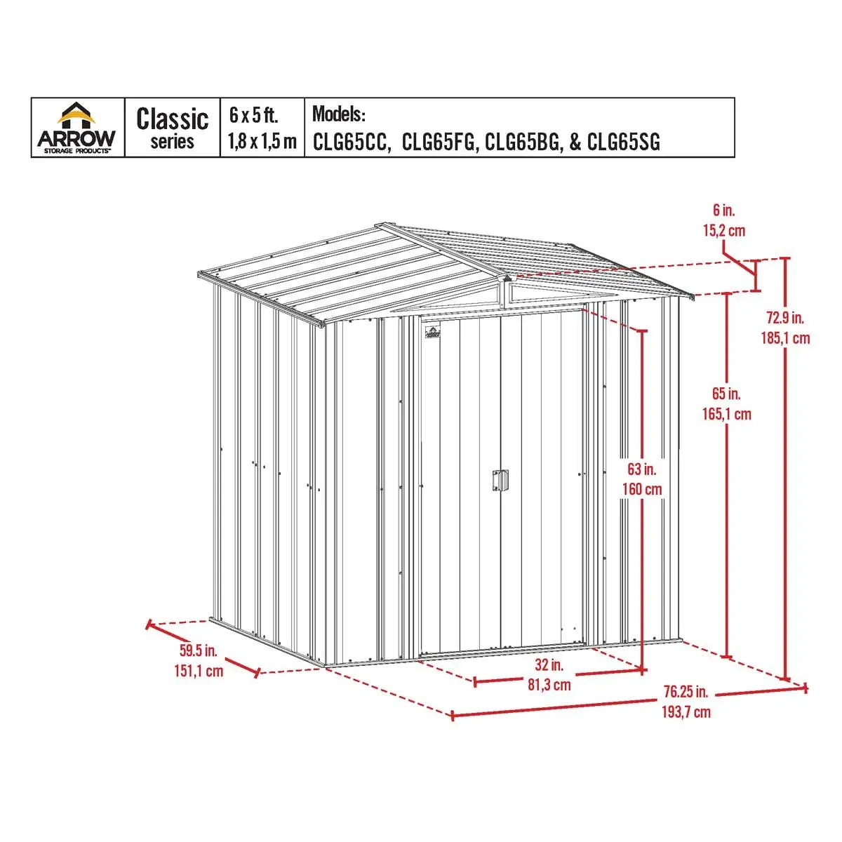 Arrow Classic Steel Storage Shed, 6' Wide x 5' Depth - Sheds For Space