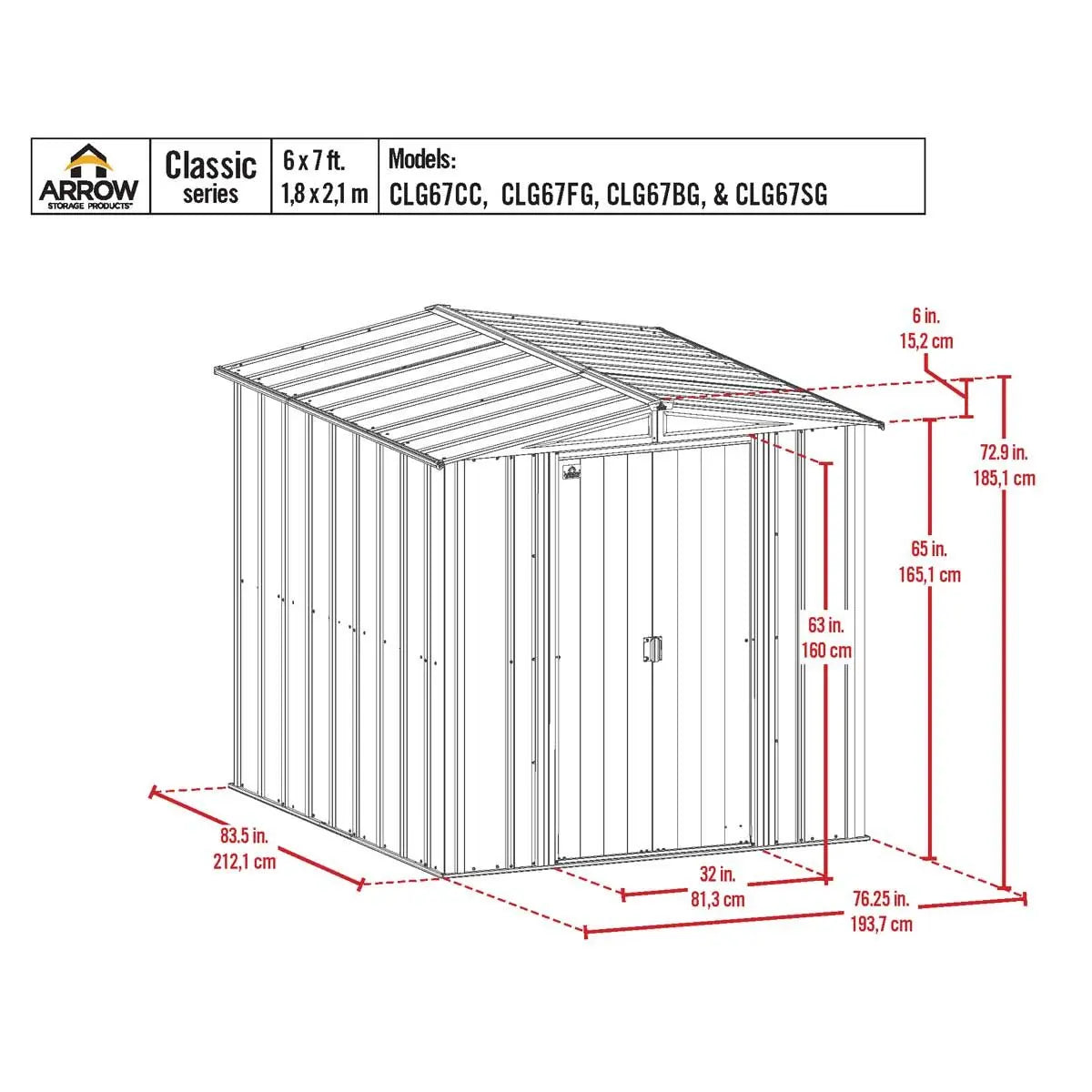 Arrow Classic Steel Storage Shed, 6' Wide x 7' Depth - Sheds For Space