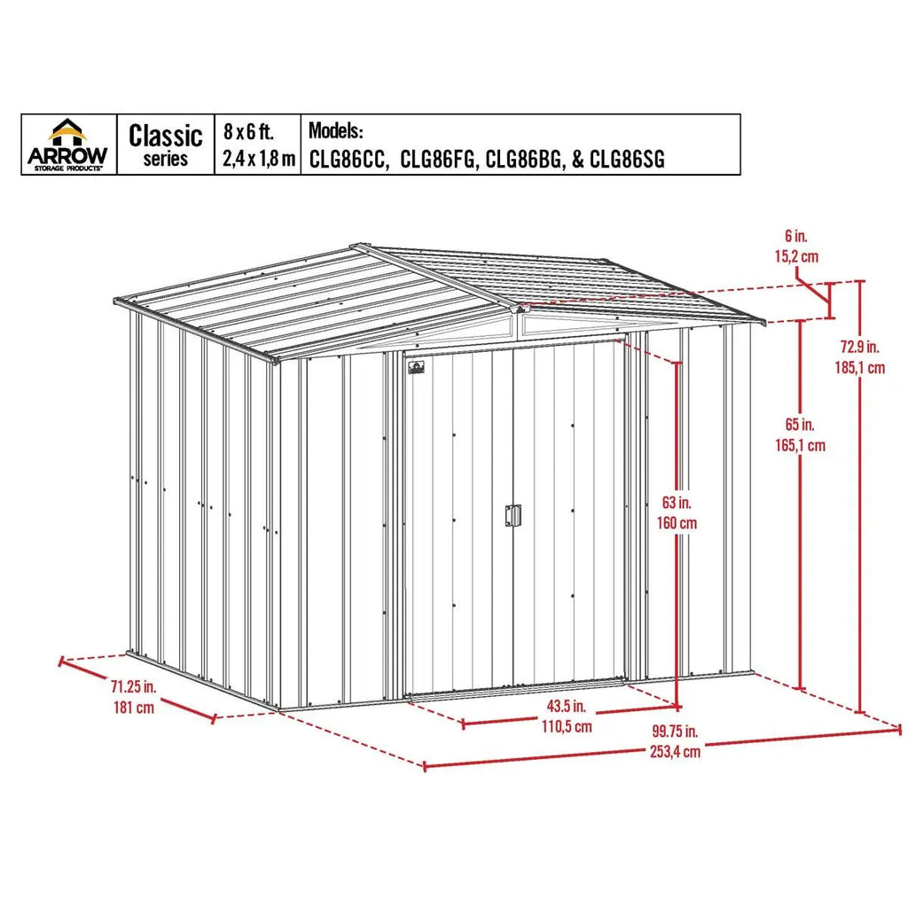 Arrow Classic Steel Storage Shed, 8' Wide x 6' Depth - Sheds For Space