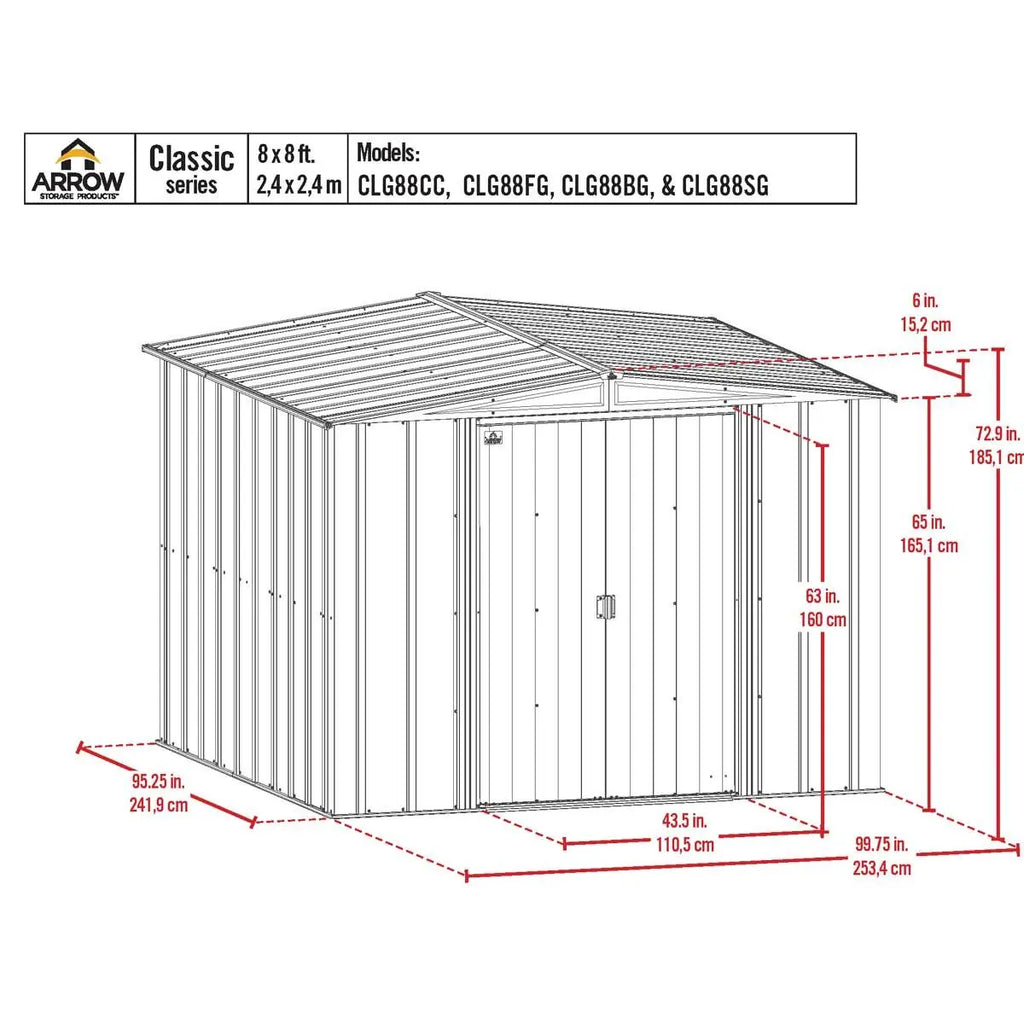 Arrow Classic Steel Storage Shed, 8' Wide x 8' Depth - Sheds For Space