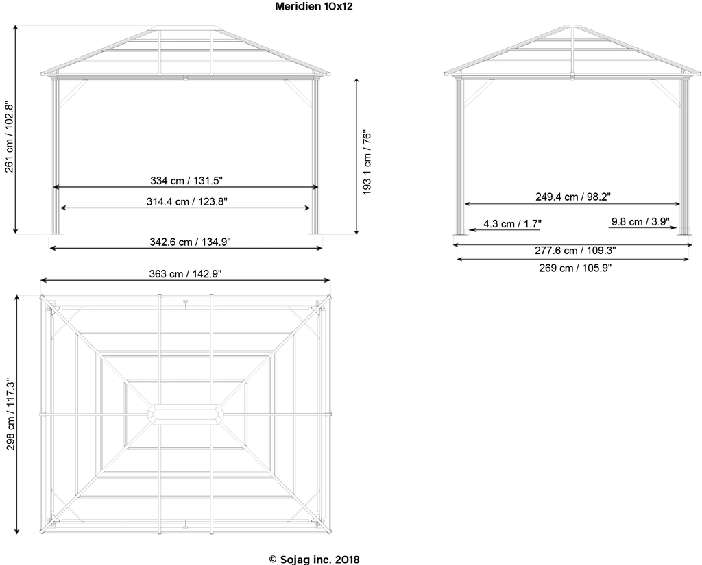 Meridien Hardtop Gazebo 10x10, 10x12, 10x14, 12x16 - Sheds For Space