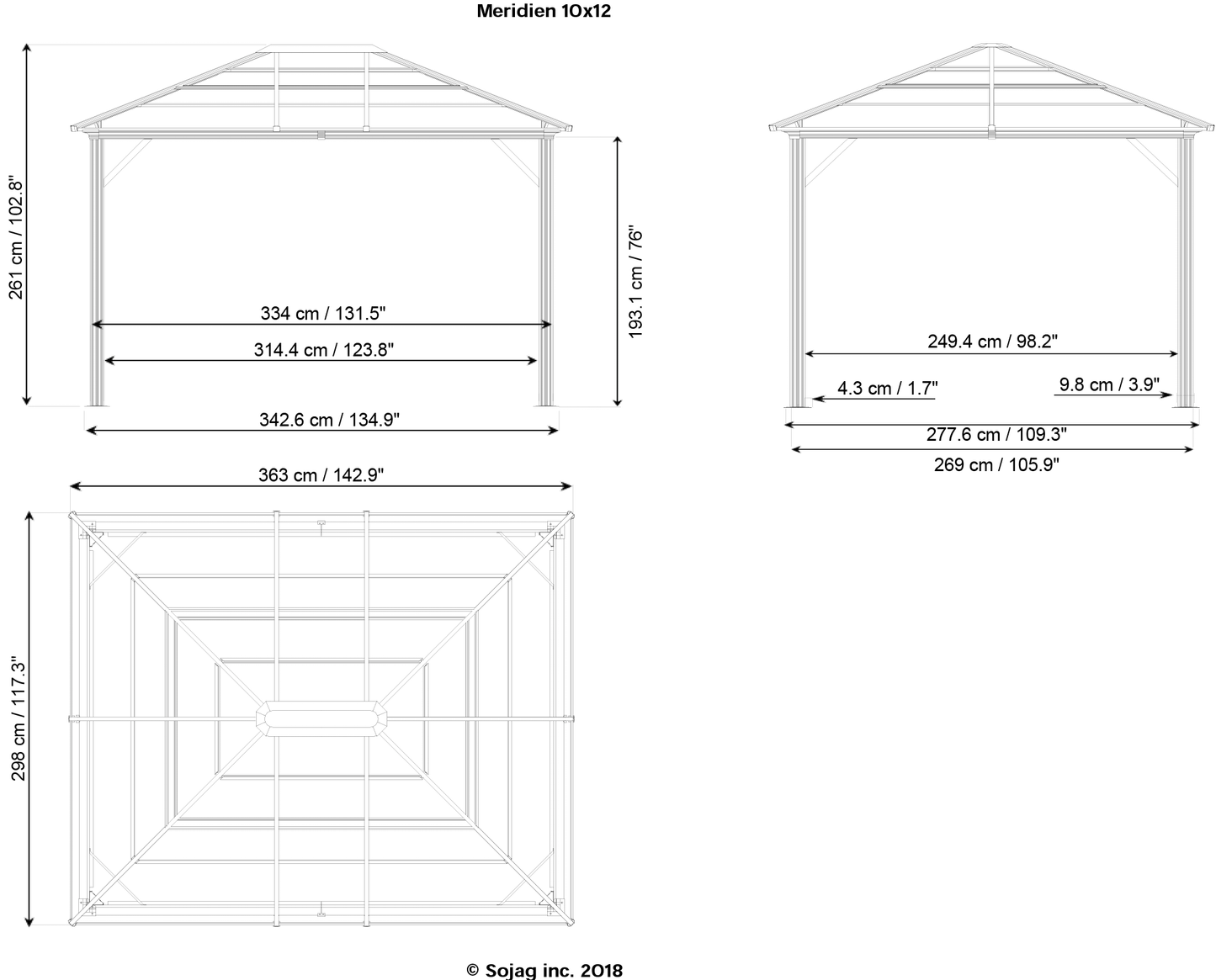 Meridien Hardtop Gazebo 10x10, 10x12, 10x14, 12x16 - Sheds For Space