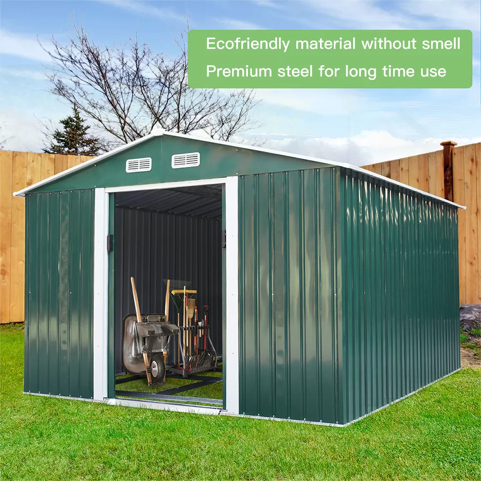 Metal Storage Shed - (7' Width x 4' Depth) Gray, Green, & Coffee Brown - Sheds For Space