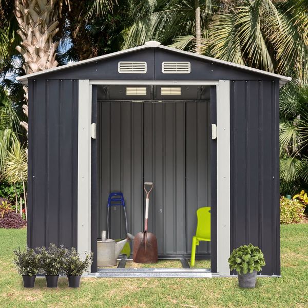 Metal Storage Shed - (7' Width x 4' Depth) Gray, Green, & Coffee Brown - Sheds For Space