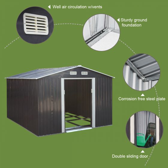 9 x 10 ft HD Steel Storage Shed (Gray) - Sheds For Space