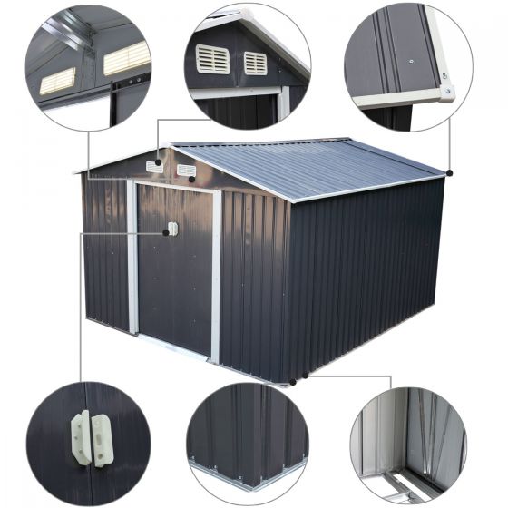 9 x 10 ft HD Steel Storage Shed (Gray) - Sheds For Space