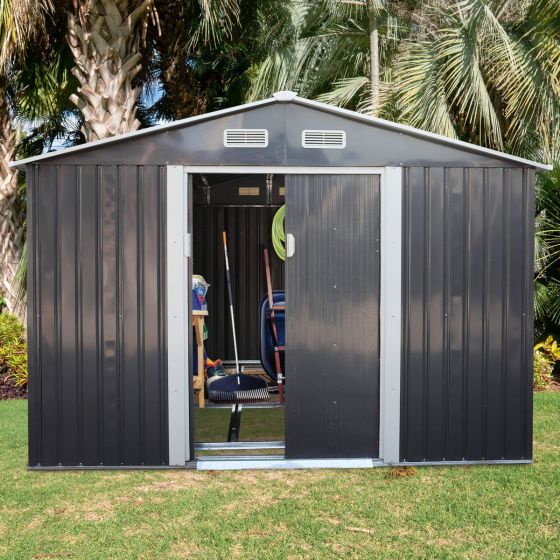 9 x 10 ft HD Steel Storage Shed (Gray) - Sheds For Space