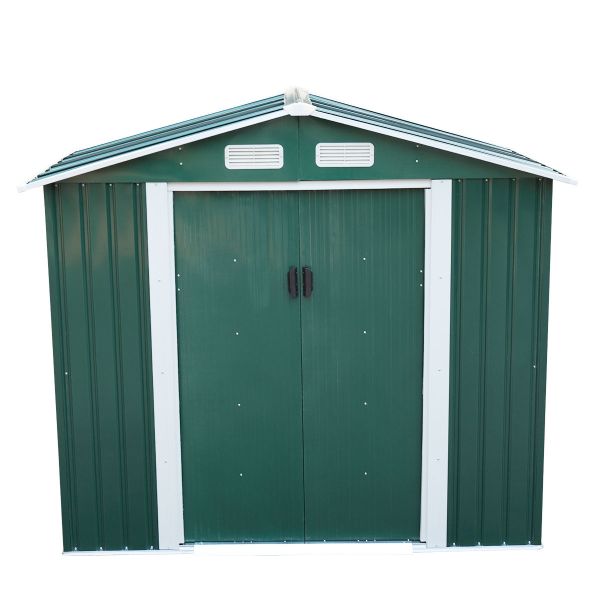 Metal Storage Shed - (7' Width x 4' Depth) Gray, Green, & Coffee Brown - Sheds For Space