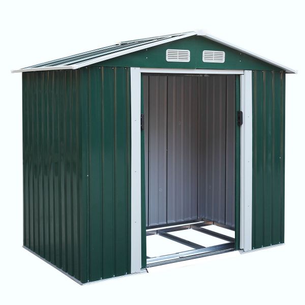 Metal Storage Shed - (7' Width x 4' Depth) Gray, Green, & Coffee Brown - Sheds For Space