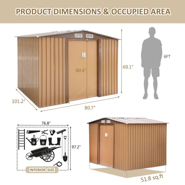 Metal Storage Shed - Coffee Brown (8' Width x 6' Depth) - Sheds For Space