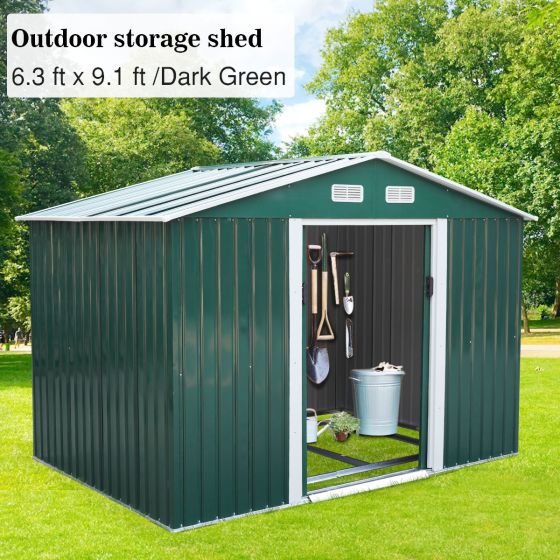 9 x 6 ft Metal Ventilated Storage Shed (Green or Gray) - Sheds For Space