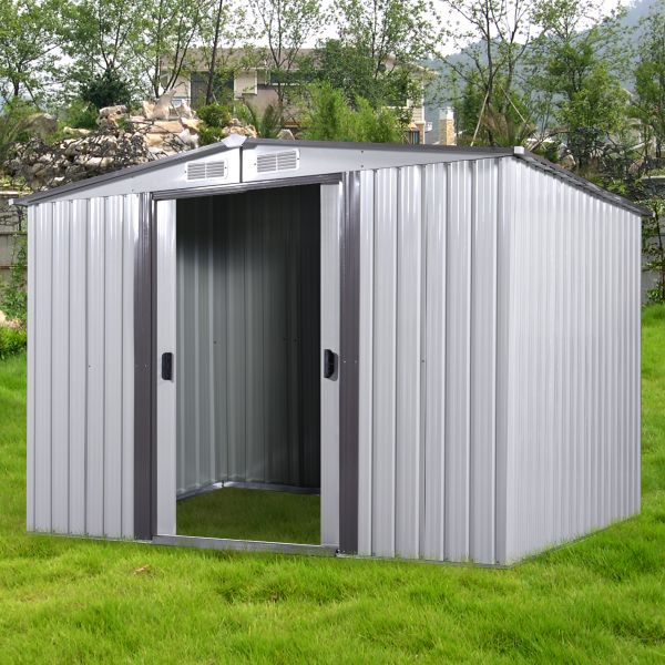 Metal Outdoor Storage Shed - White & Grey Coating (8' Width x 6' Depth) - Sheds For Space