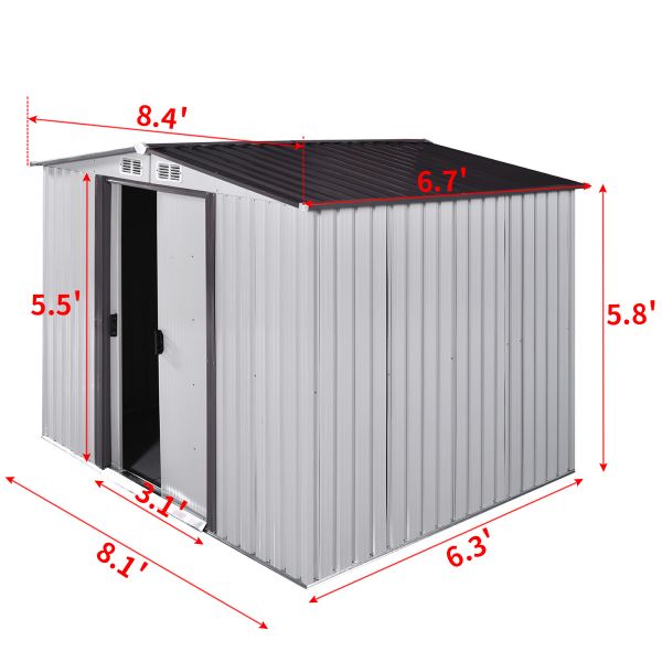 Metal Outdoor Storage Shed - White & Grey Coating (8' Width x 6' Depth) - Sheds For Space