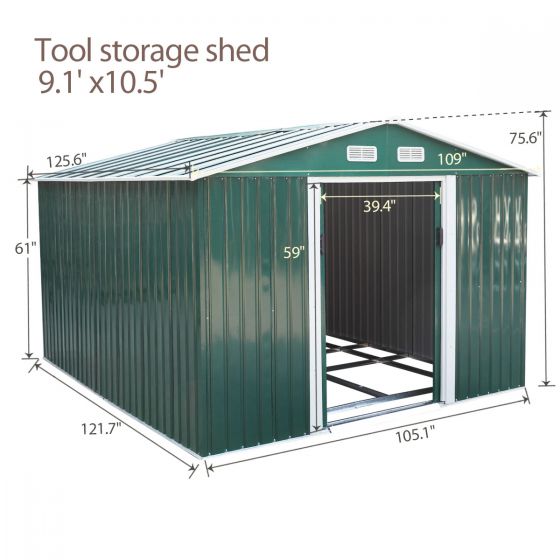 9 x 10 ft Heavy Duty Steel Storage Shed (Green) - Sheds For Space