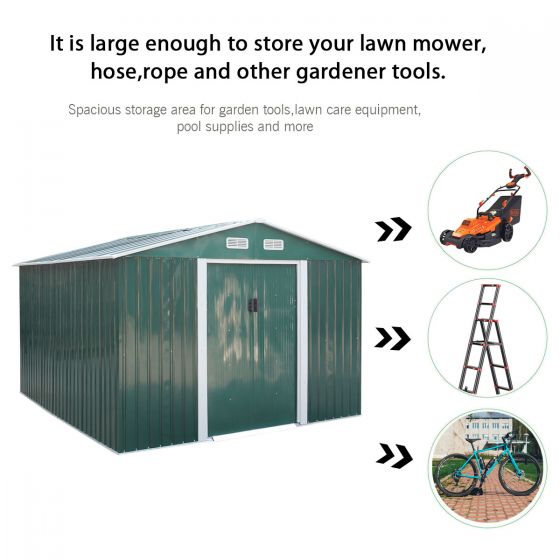 9 x 10 ft Heavy Duty Steel Storage Shed (Green) - Sheds For Space