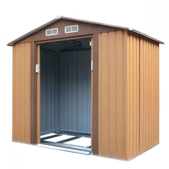 Metal Storage Shed - (7' Width x 4' Depth) Gray, Green, & Coffee Brown - Sheds For Space