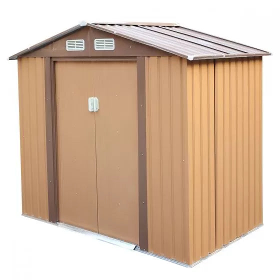 Metal Storage Shed - (7' Width x 4' Depth) Gray, Green, & Coffee Brown - Sheds For Space