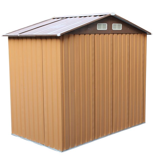 Metal Storage Shed - (7' Width x 4' Depth) Gray, Green, & Coffee Brown - Sheds For Space