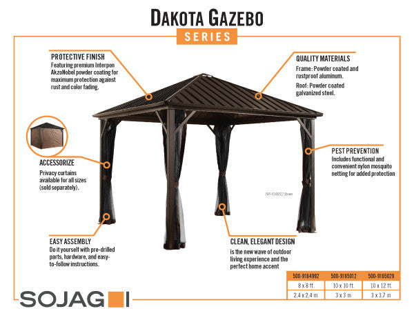 Dakota Hardtop Gazebo 8x8, 10x10, and 10x12 - Sheds For Space